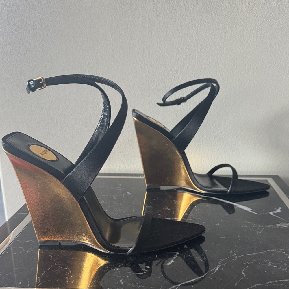 Saint Laurent Salome Black and Gold Wedges 39 NIB - Picture 3 of 5